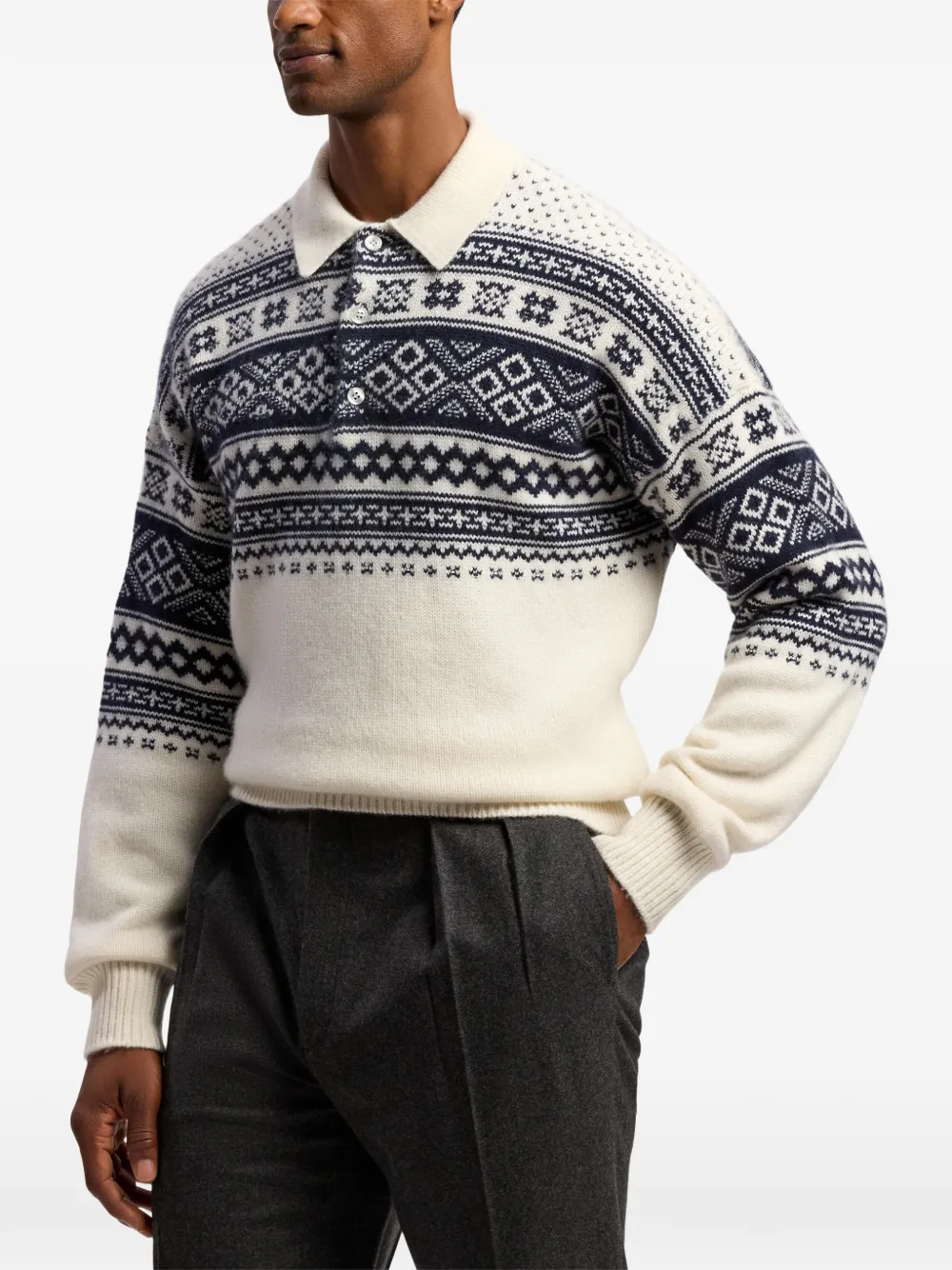 Ralph Lauren Purple Label Fair Isle kasjmier polotrui met intarsia Beige