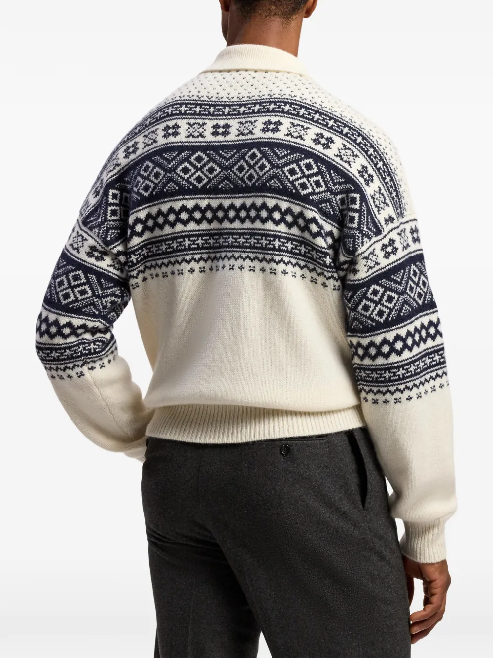 Ralph Lauren Purple Label Fair Isle kasjmier polotrui met intarsia Beige