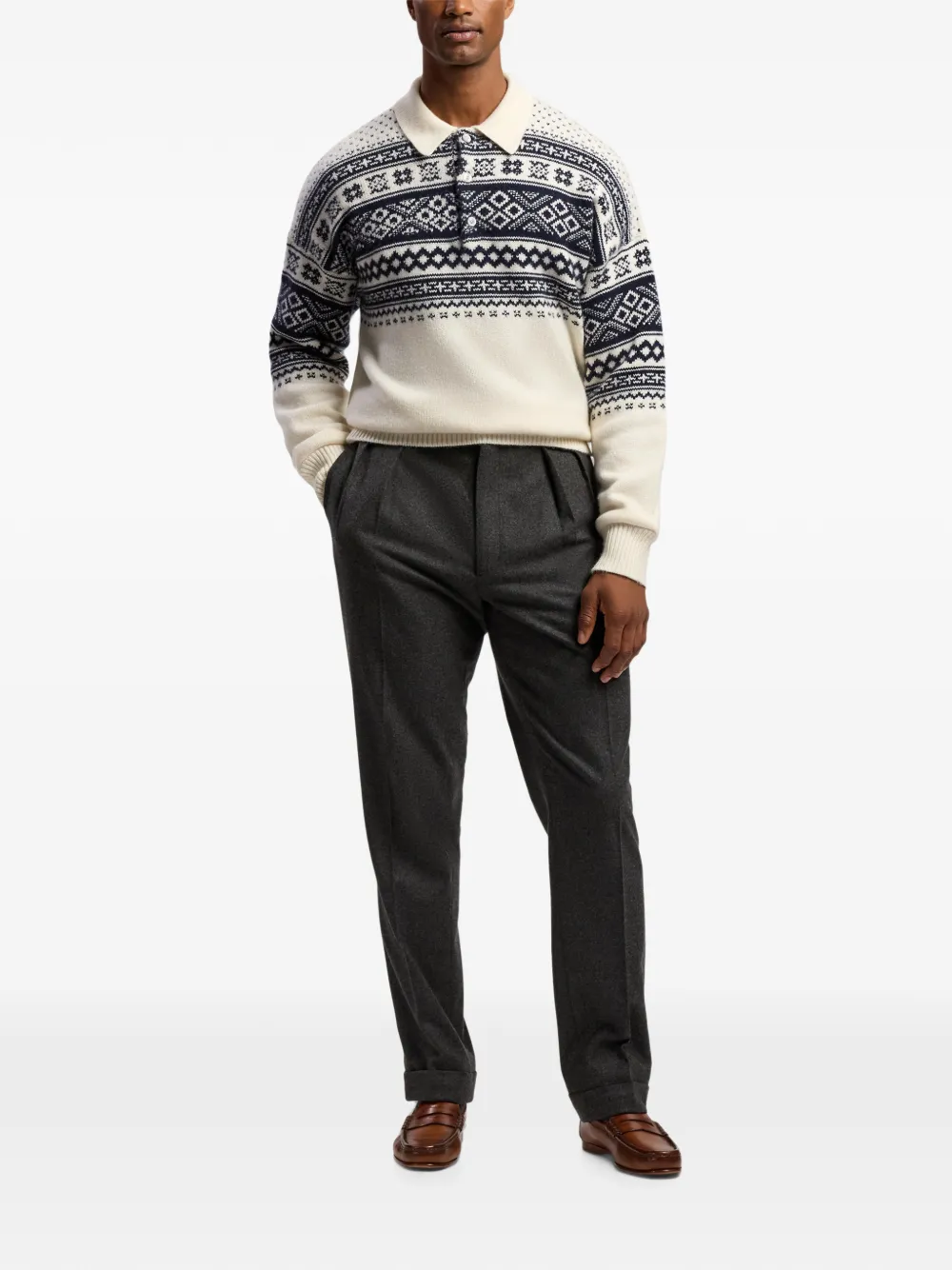 Ralph Lauren Purple Label Fair Isle kasjmier polotrui met intarsia Beige