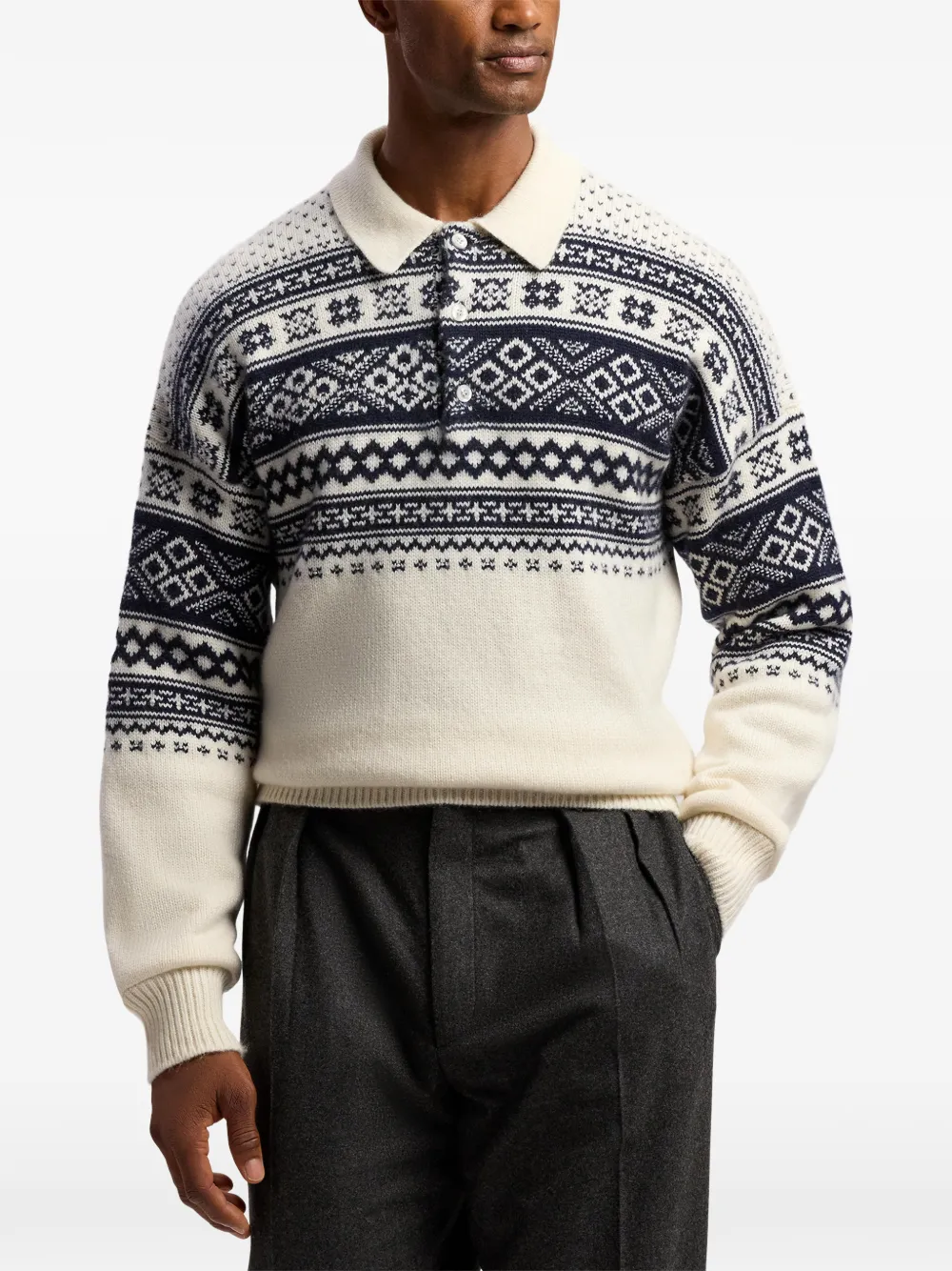 Ralph Lauren Purple Label Fair Isle kasjmier polotrui met intarsia Beige