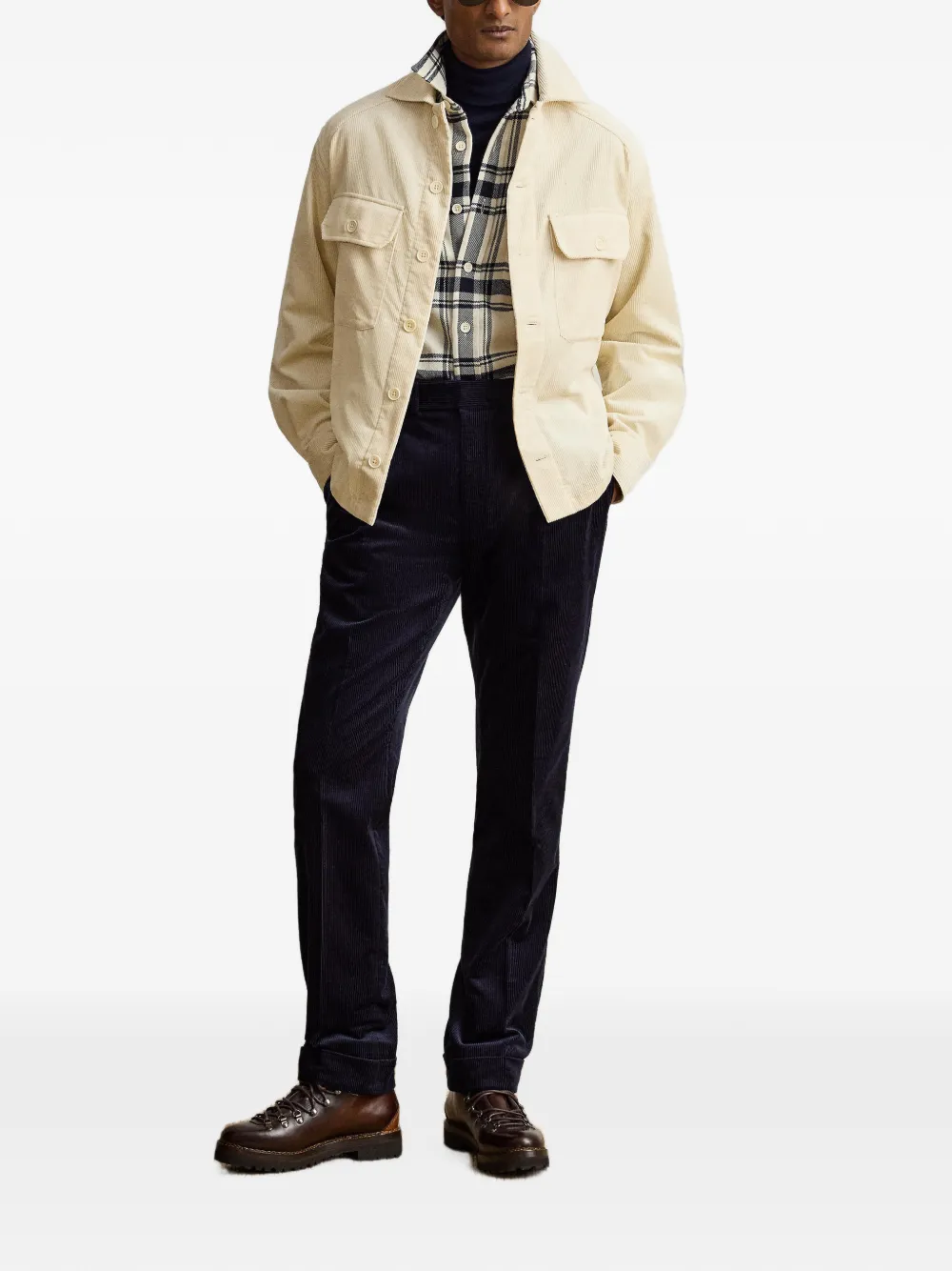 Ralph Lauren Purple Label Ribfluwelen shirtjack met zak-detail Beige