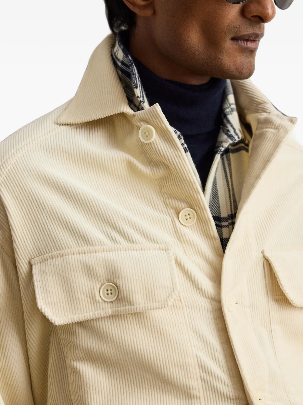 Ralph Lauren Purple Label Ribfluwelen shirtjack met zak-detail Beige
