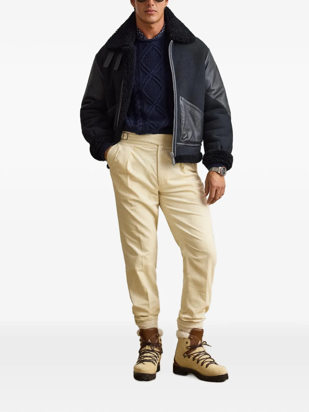 Ralph Lauren Purple Label Ribfluwelen plooibroek Beige