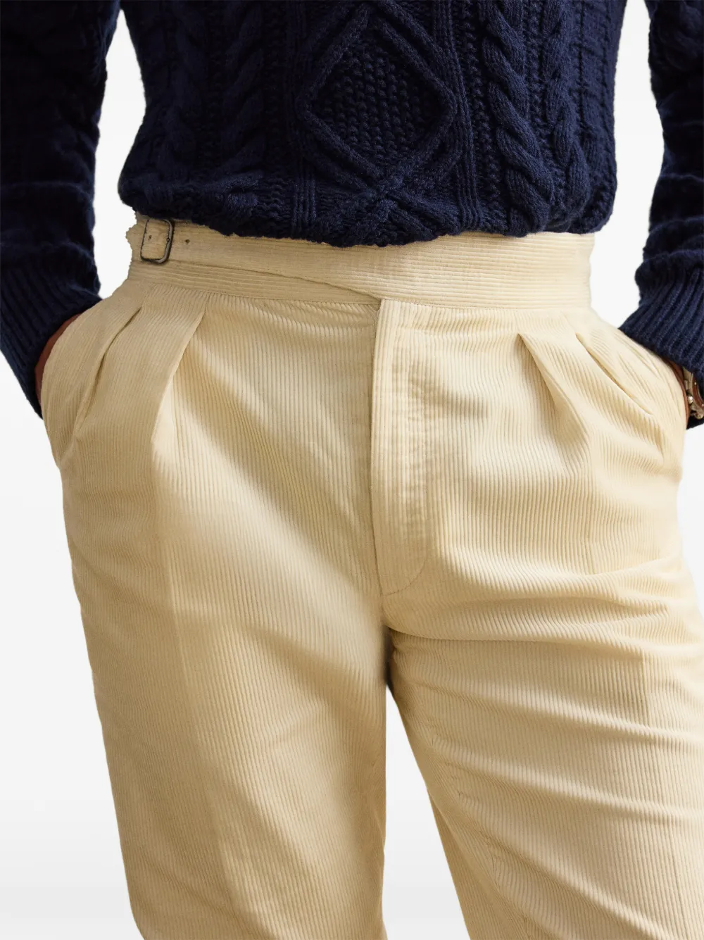 Ralph Lauren Purple Label Ribfluwelen plooibroek Beige