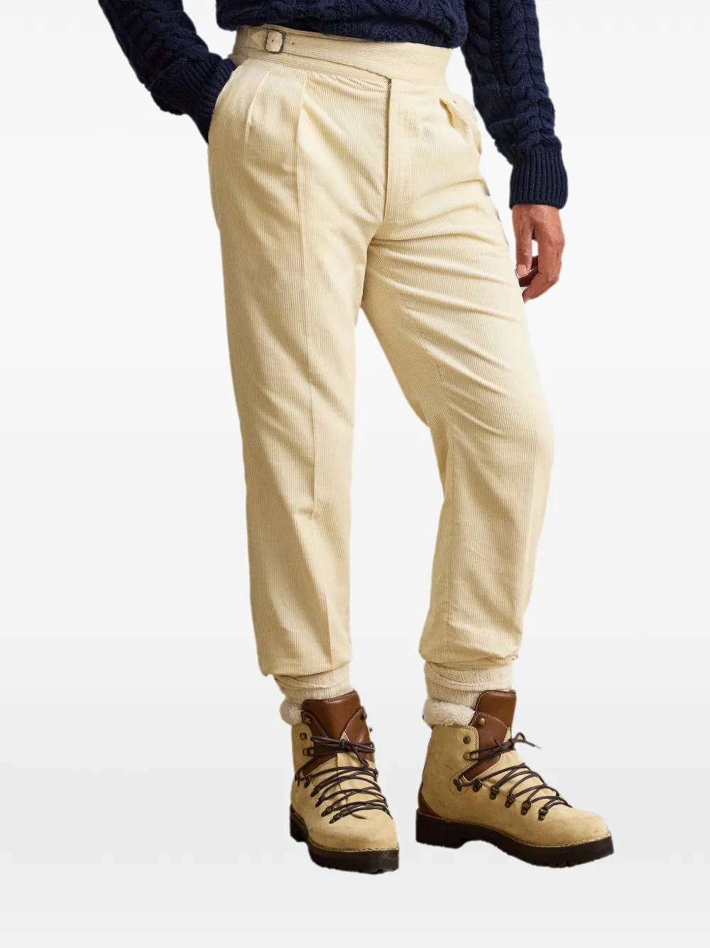 Ralph Lauren Purple Label Ribfluwelen plooibroek Beige