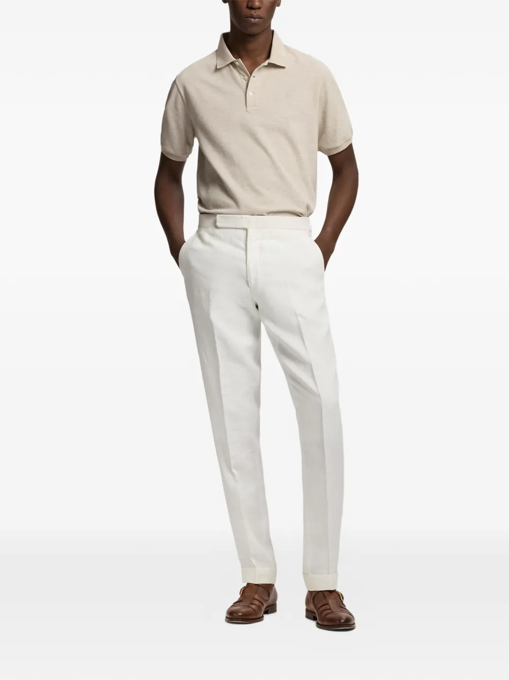 Ralph Lauren Purple Label Piqué poloshirt met geborduurd logo Beige