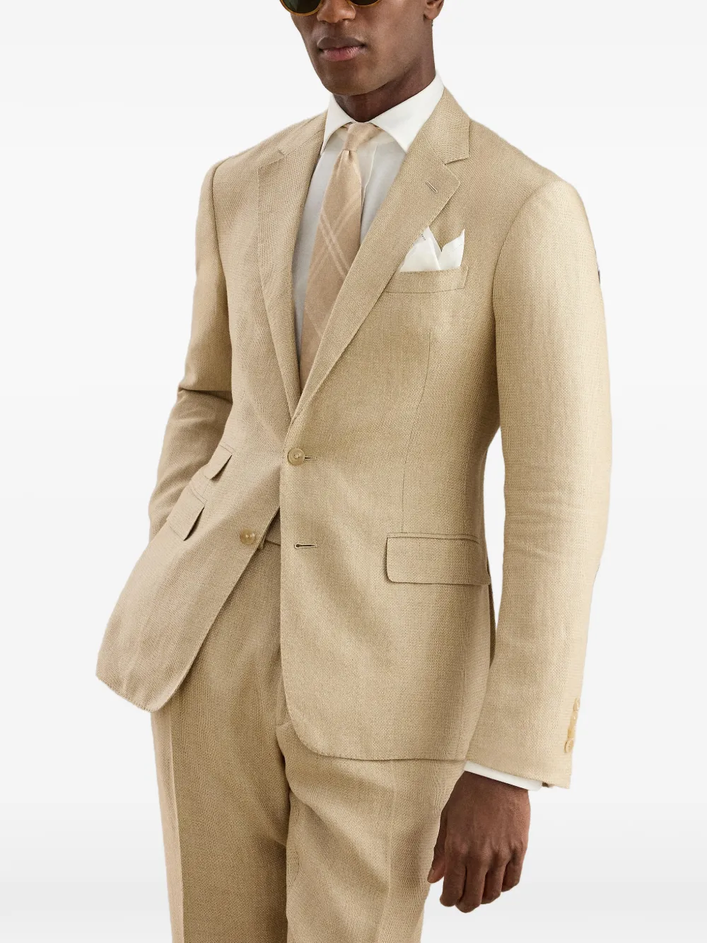 Ralph Lauren Purple Label Kent blazer met enkele rij knopen en gekerfde revers Beige
