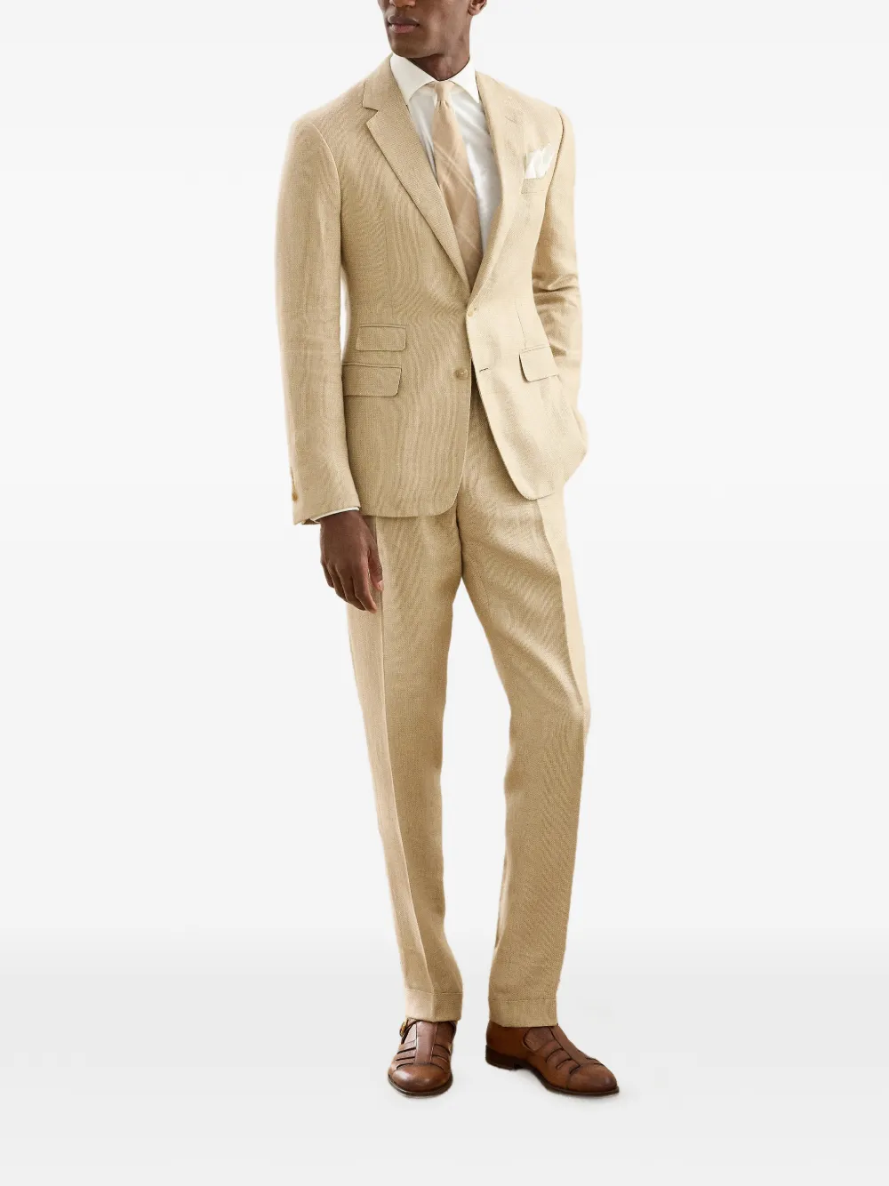 Ralph Lauren Purple Label Kent blazer met enkele rij knopen en gekerfde revers Beige