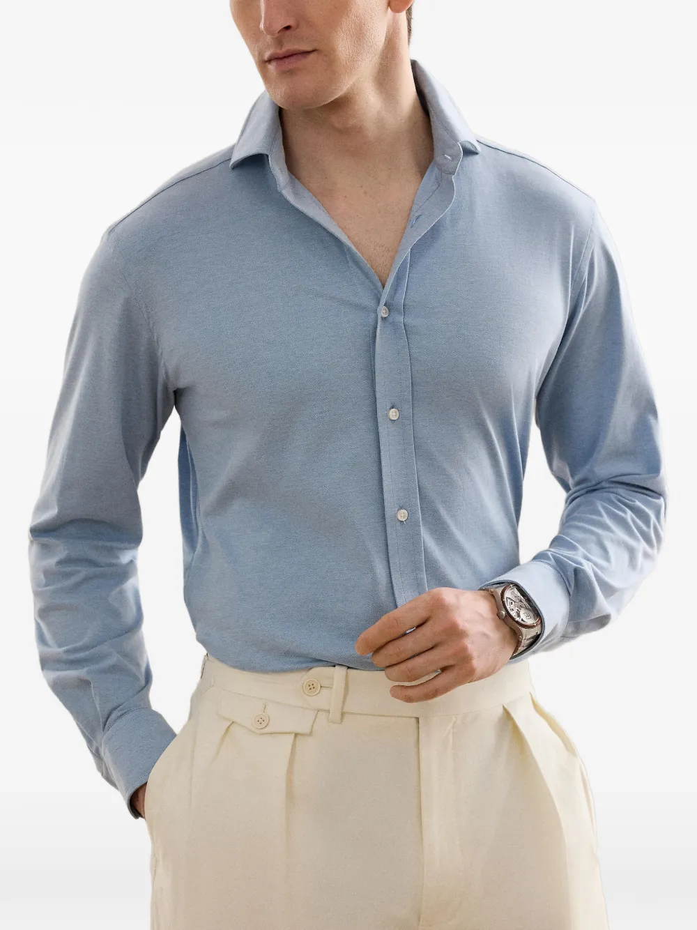 Ralph Lauren Purple Label Gebreid piqué overhemd Blauw