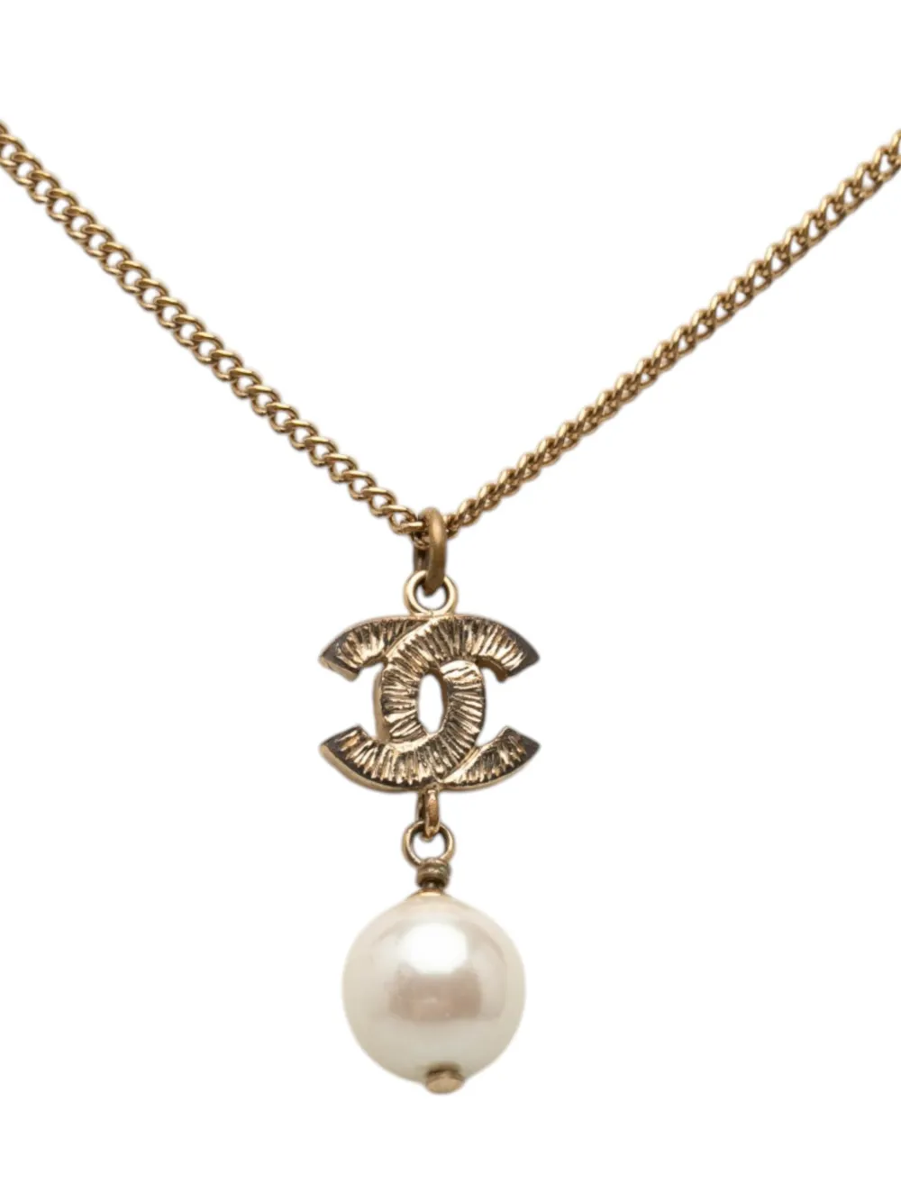 Chanel Pre-owned Collier Fantaisie En Plaqué Or à Pendentif Cc à Strass Avec Perle Artificielle (2011) 