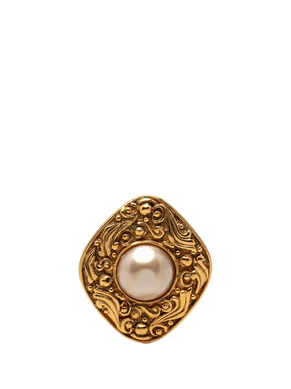 CHANEL Pre-Owned 1970-1980 Gold Plated Faux Pearl Ornate Brooch costume brooch