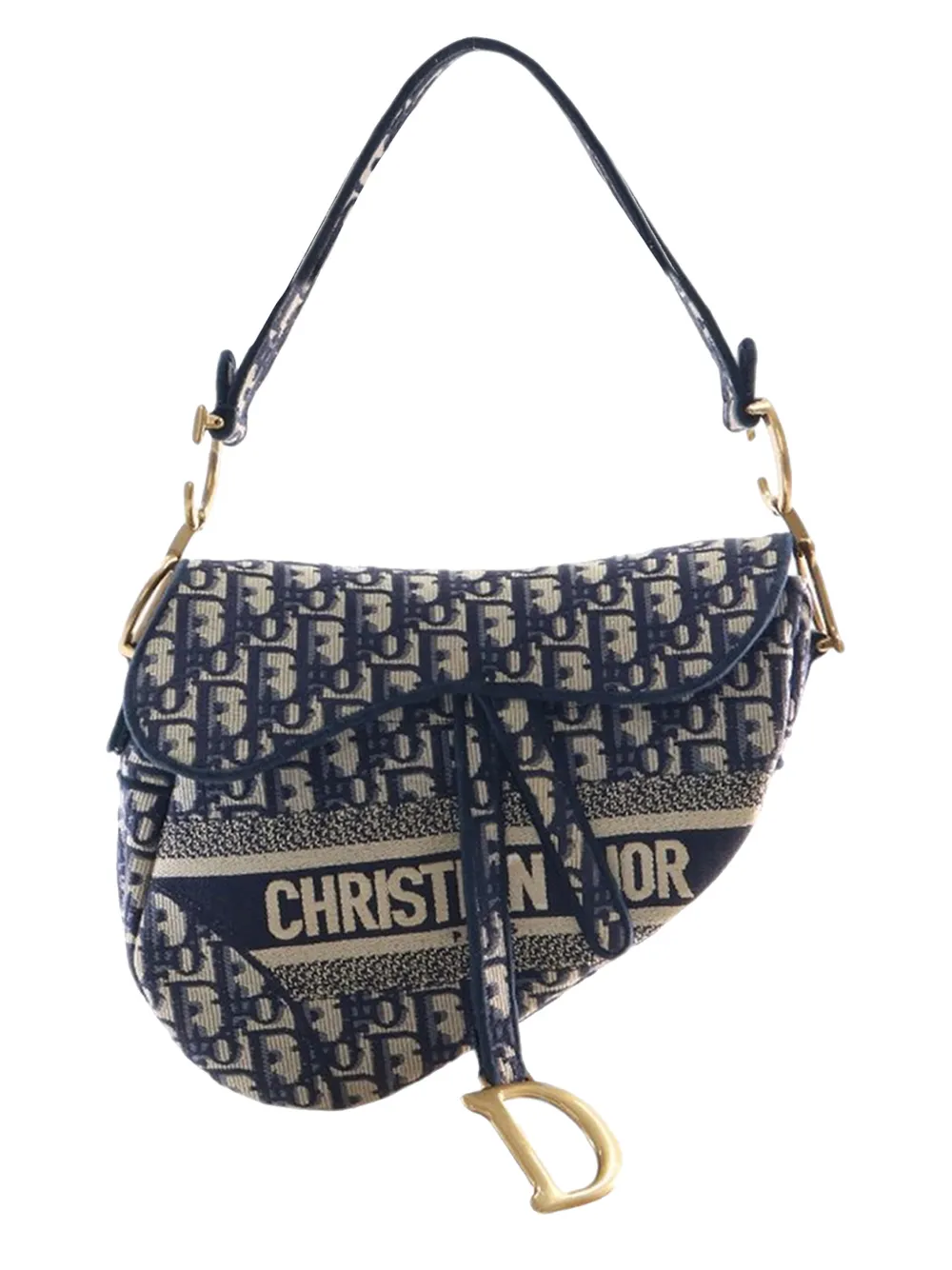 Christian Dior Pre-Owned 2020 Oblique Embroidered Canvas Saddle Bag shoulder bag - Blu