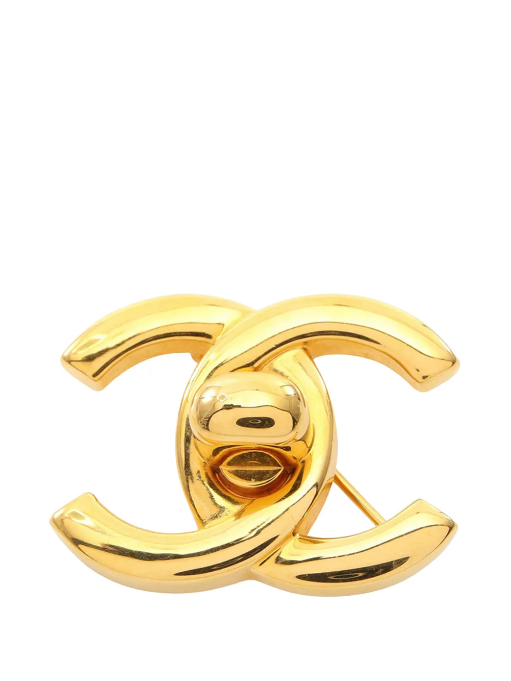 CHANEL Pre-Owned 1996 CC Gold Plated Turn Lock Brooch costume brooch - Oro
