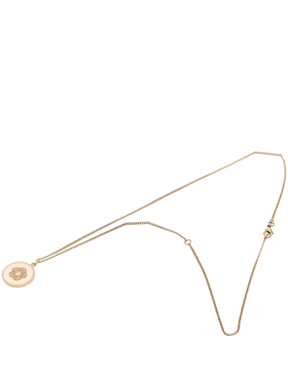 CHANEL Pre-Owned 2006 Gold Plated Enamel Camellia Round Pendant Necklace costume necklace - Rosa