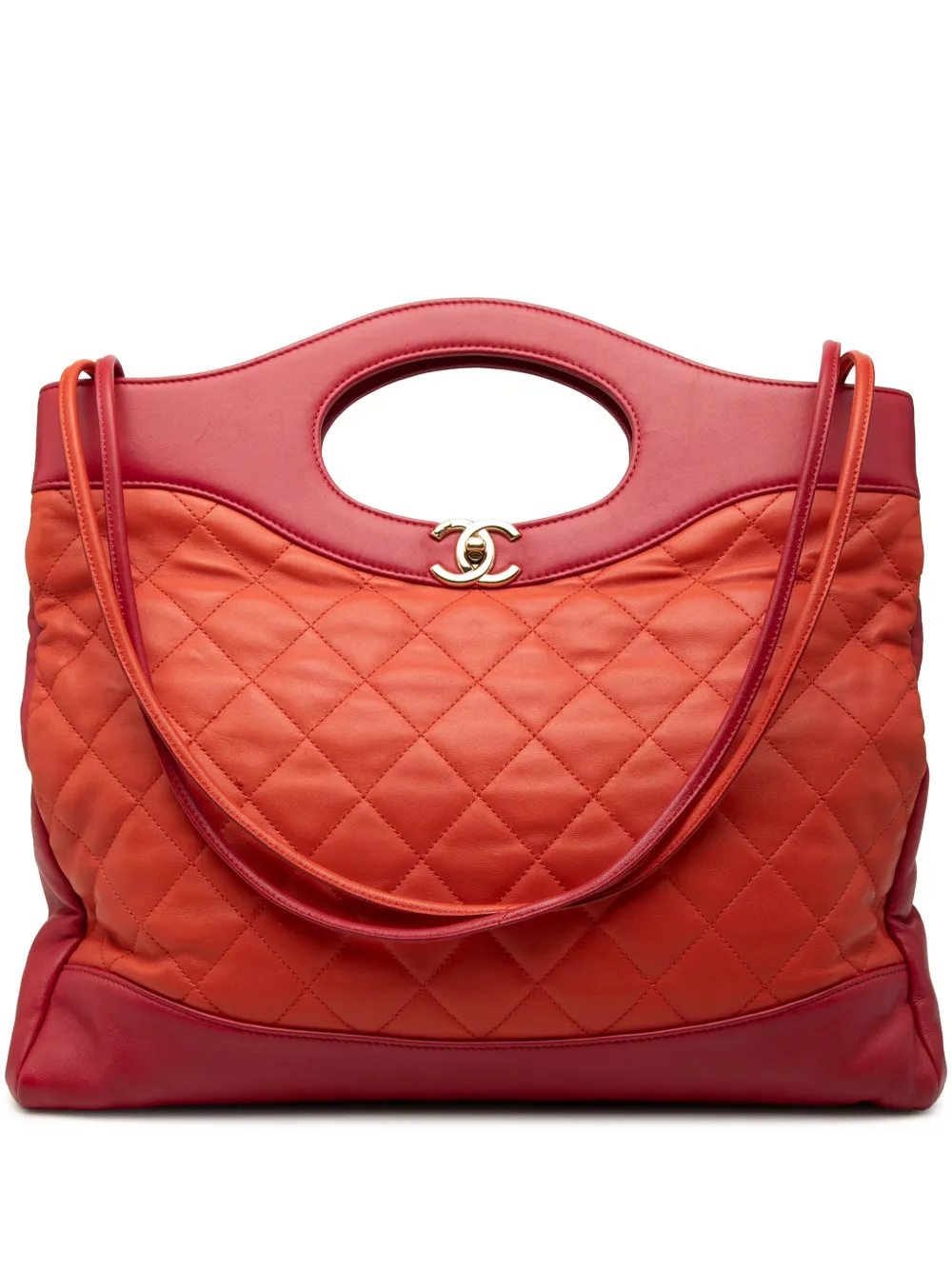 CHANEL Pre-Owned Borsa shopper 31 grande in pelle di agnello trapuntata 2018-2019 - Arancione