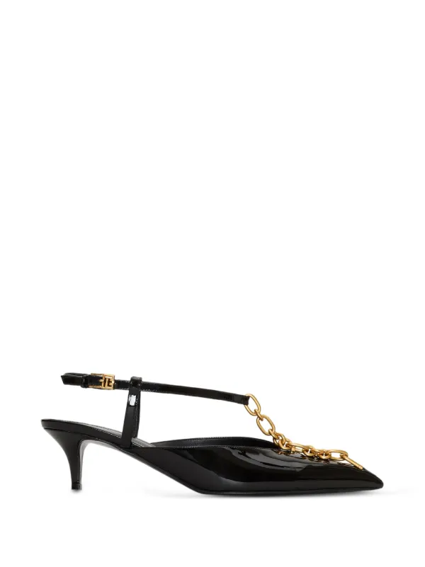Balmain Sync Chain Kitten Slingbacks in Patent Leather in Black
