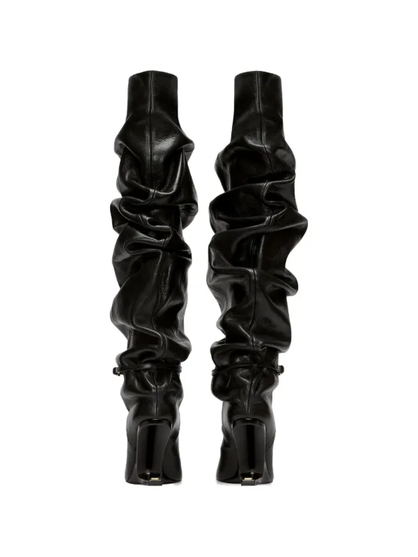 Balmain No Wedge Textured Leather thigh-high Boots With Tassel