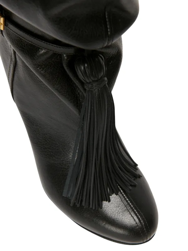 Balmain No Wedge Textured Leather thigh-high Boots With Tassel