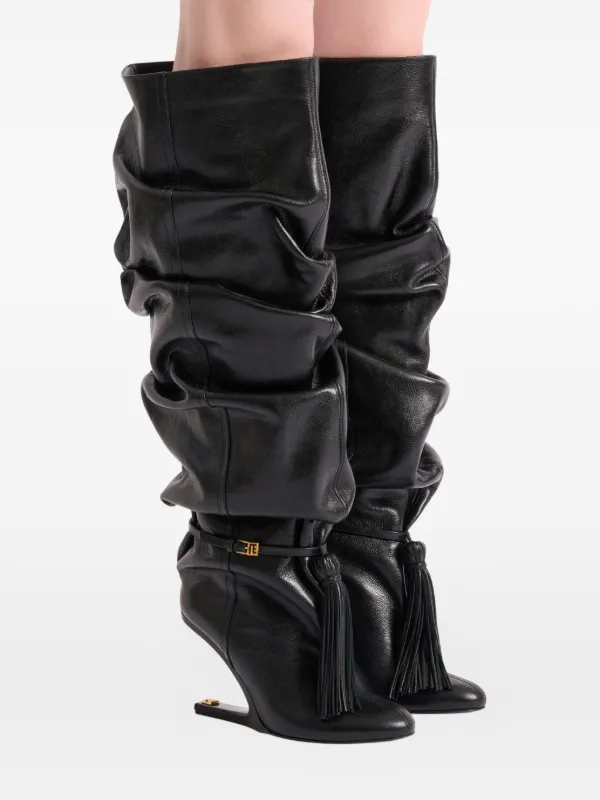 Balmain No Wedge Textured Leather thigh-high Boots With Tassel