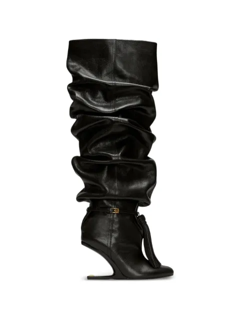 Balmain No Wedge textured leather thigh-high boots with tassel