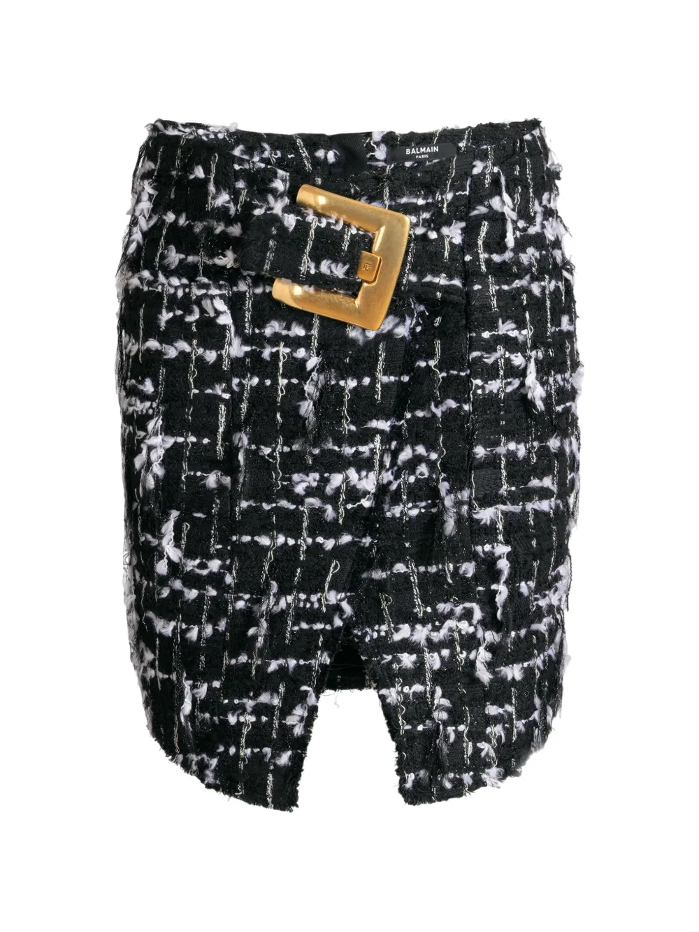 Balmain Tweedrock mit Gürtel und Fransen - Schwarz