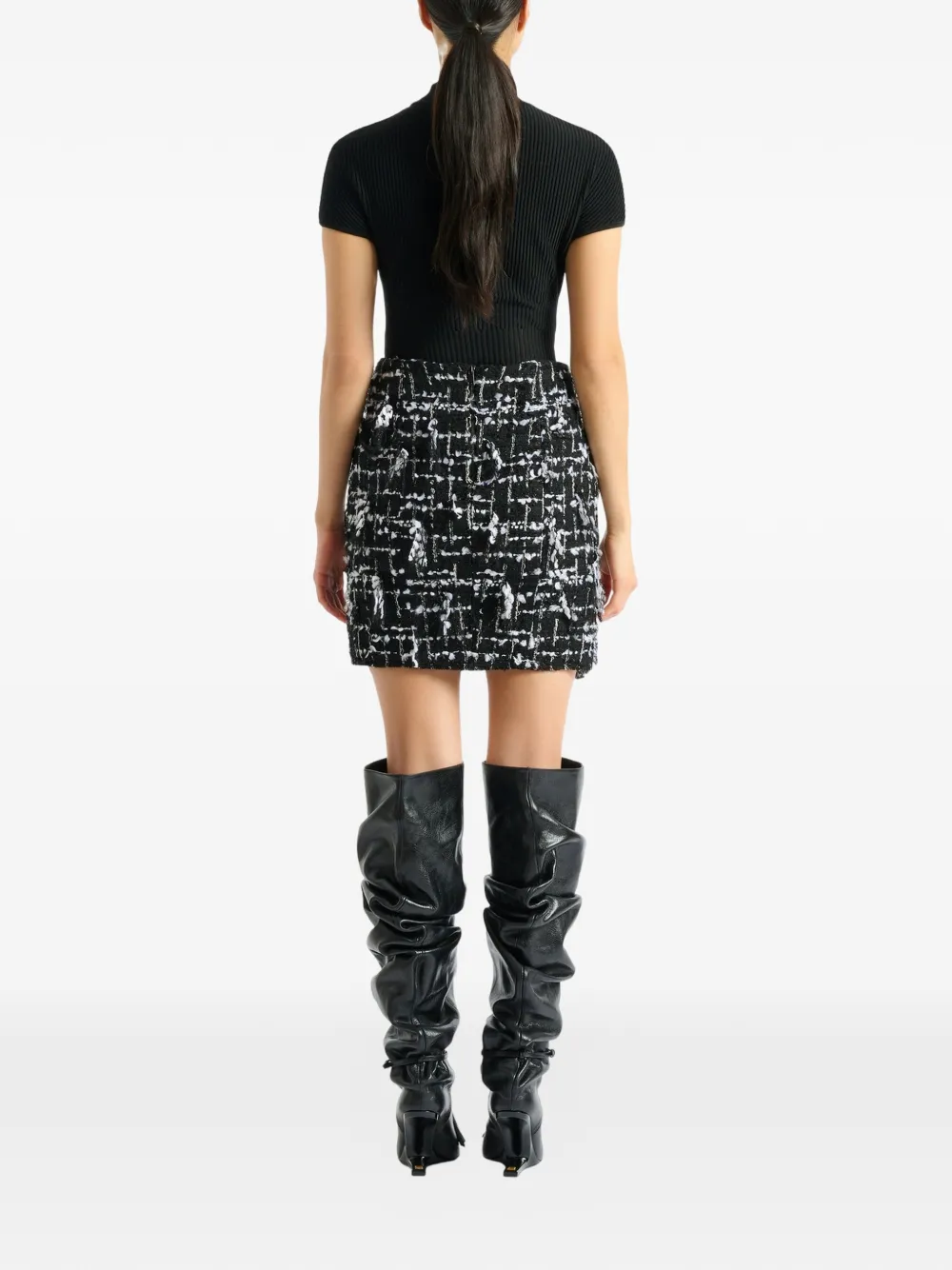 Balmain Tweed rok met franje en ceintuur Zwart