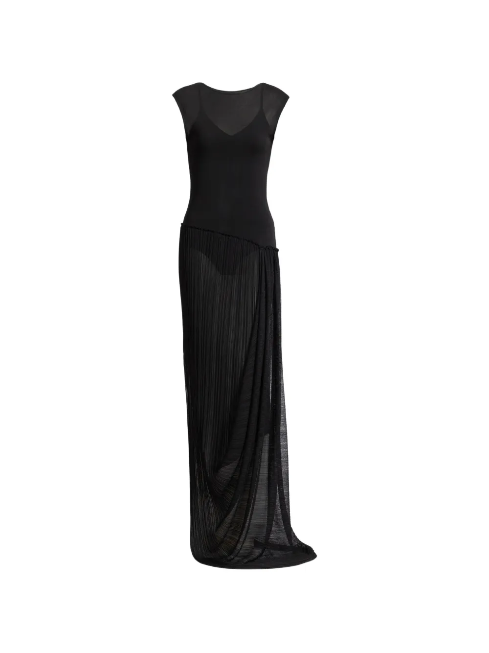 Balmain long draped viscose dress - Black