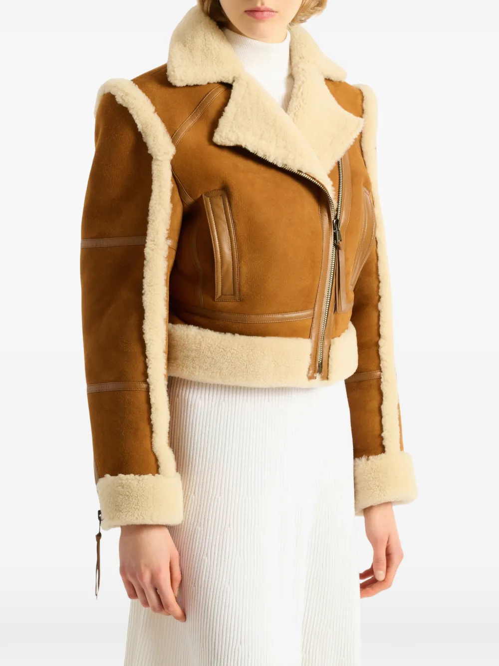 Balmain Shearling Biker Jacket In Brown