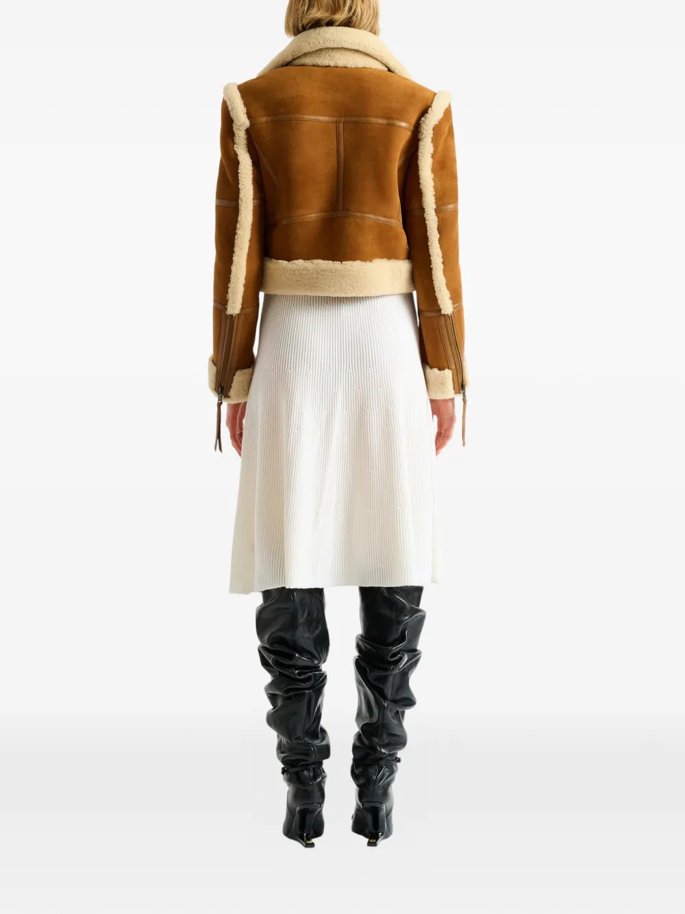 Balmain Shearling Biker Jacket In Brown