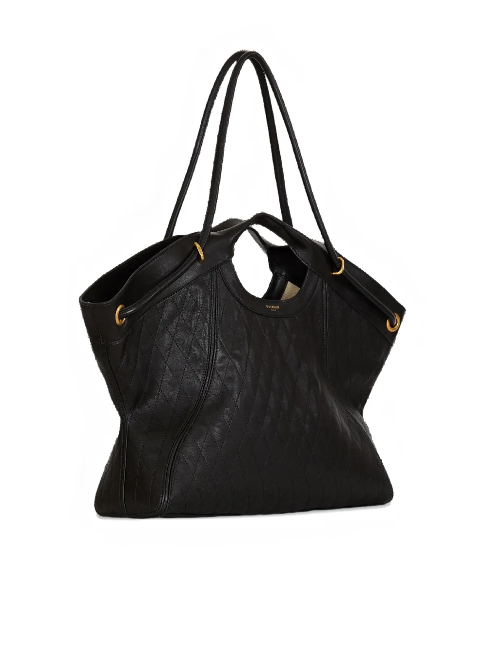 Balmain Grote shopper van leer met stiksels Zwart
