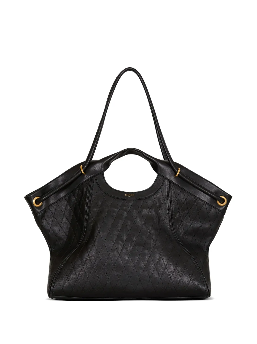 Balmain Große Tote Bag aus hochgenähtem Leder - Schwarz
