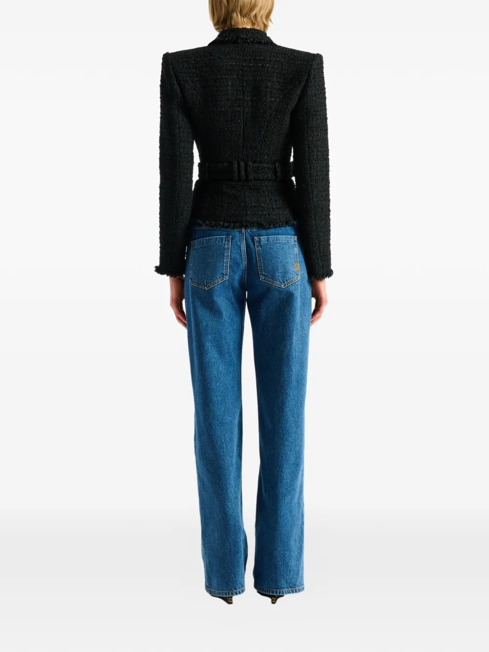 Balmain Tailored Jacket Belted Waist Gold Tone Buckle In Black