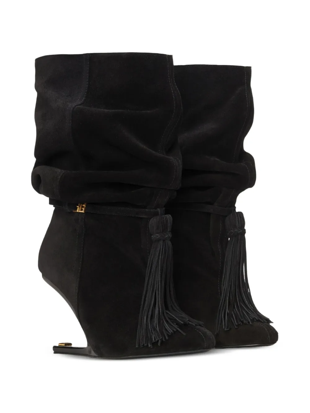 Balmain No Wedge suède leren enkellaarzen met kwastje Zwart