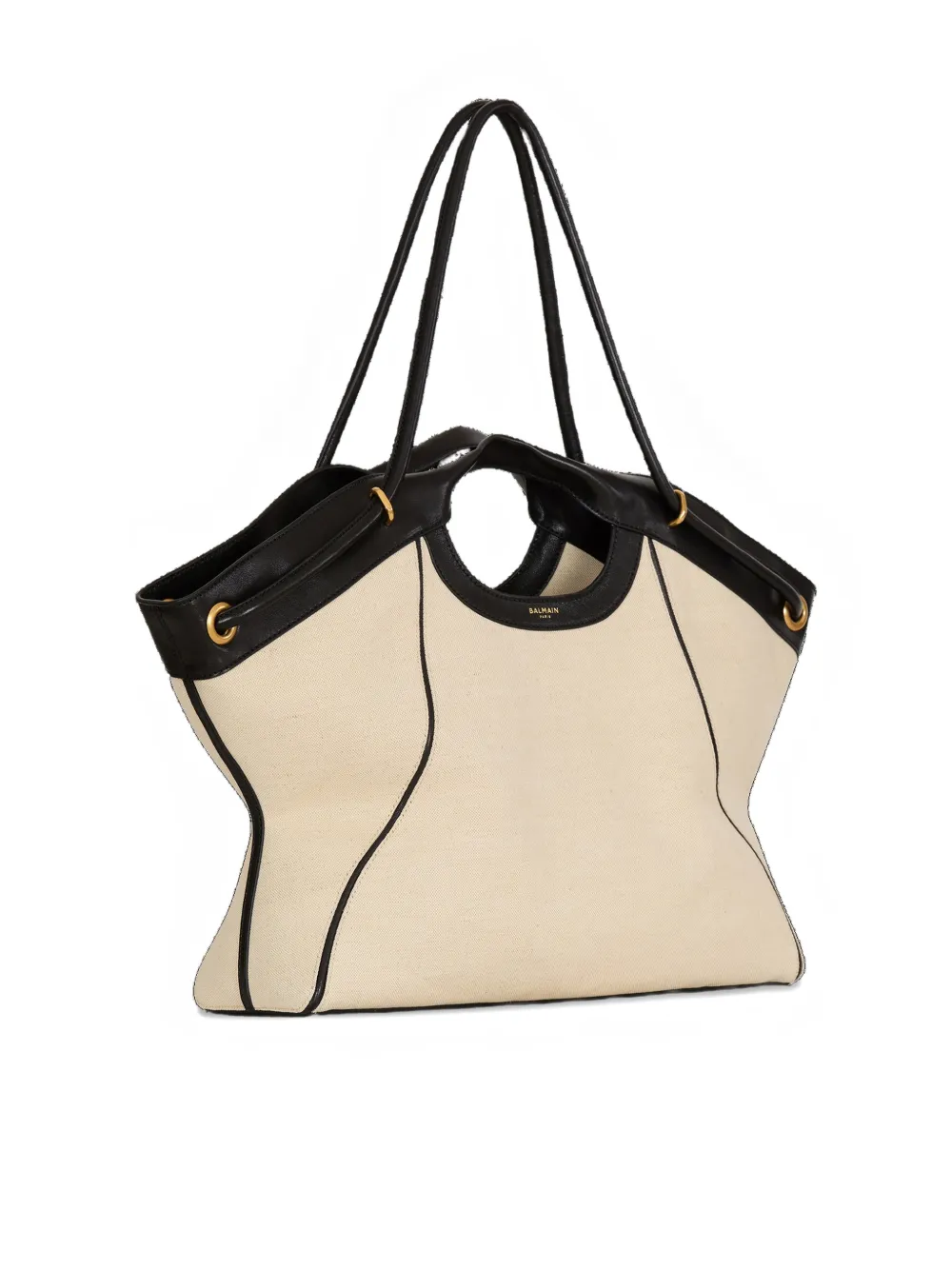 Balmain Grote shopper van glad leer en canvas Beige