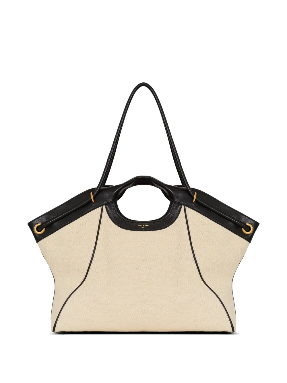 Balmain Große Tasche aus Glattleder und Canvas - Nude
