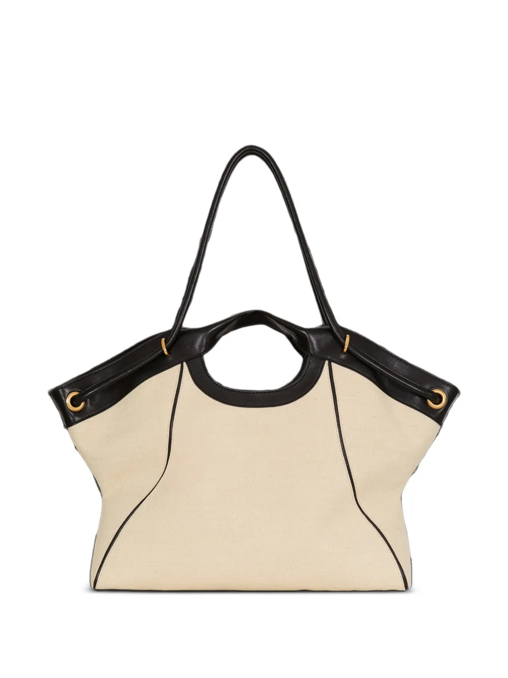 Balmain Grote shopper van glad leer en canvas Beige