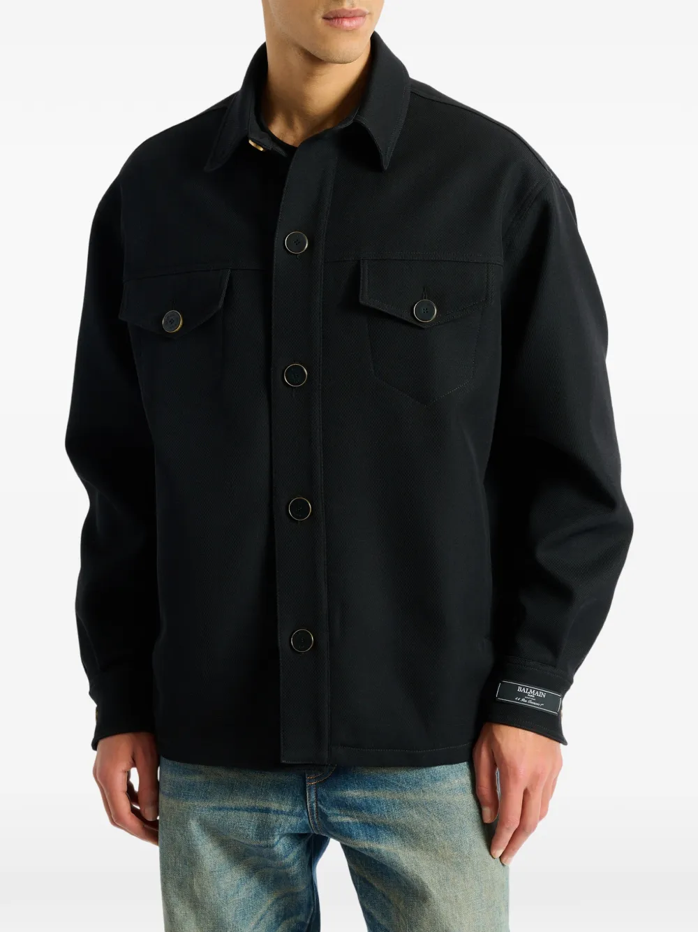 Balmain Wollen twill shirtjack Zwart