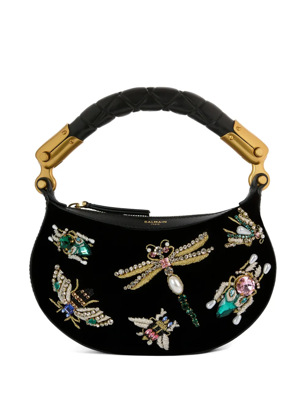 Balmain Borsa Ébène mini in velluto con ricami - Nero