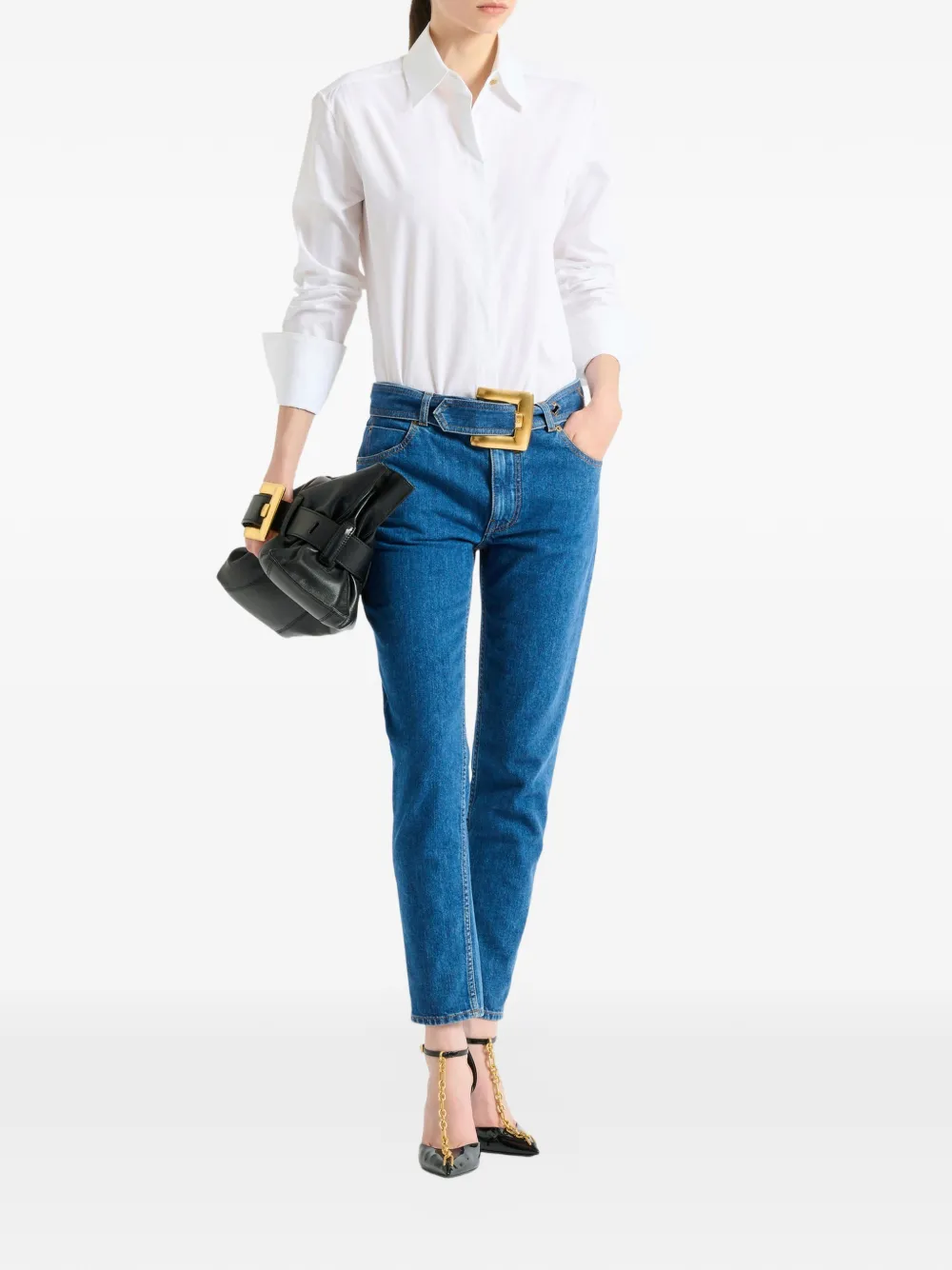  Balmain Vaqueros Con Cinturón - Azul 