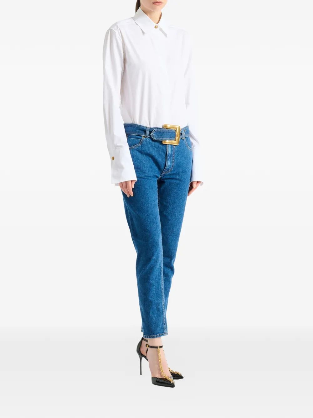  Balmain Vaqueros Con Cinturón - Azul 
