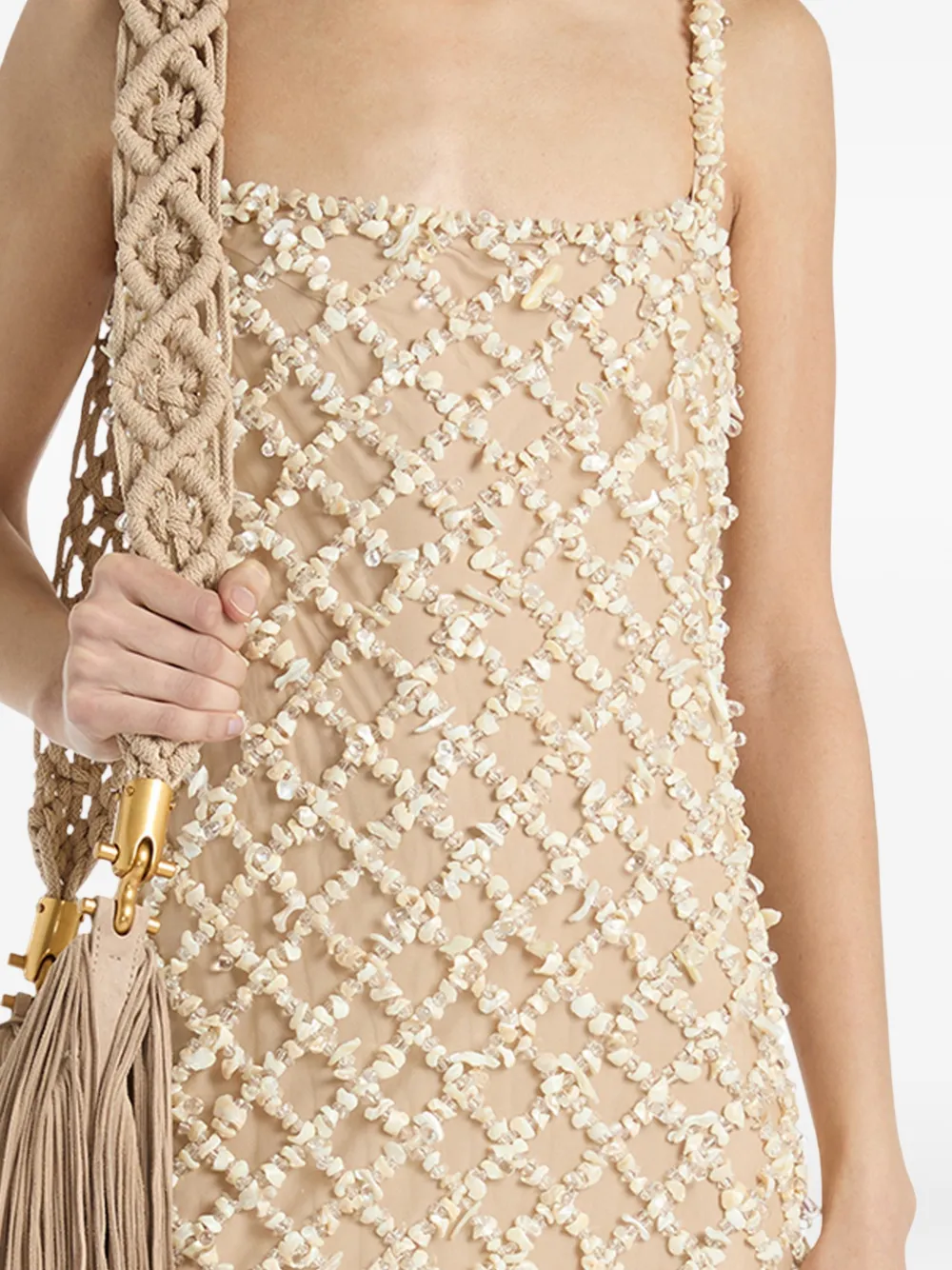 Balmain Jurk met mesh schelp Beige