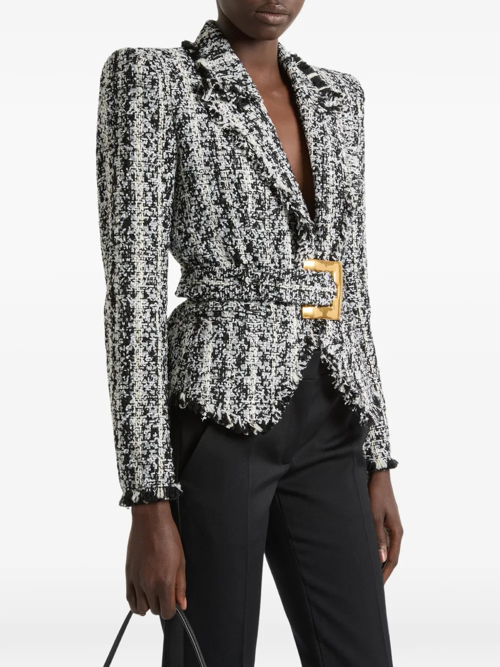 Balmain Tweekleurig tweed jack met ceintuur Zwart