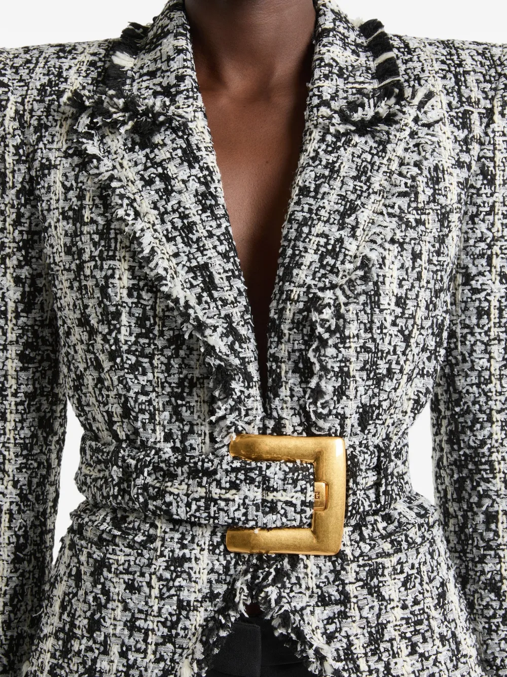 Balmain Tweekleurig tweed jack met ceintuur Zwart