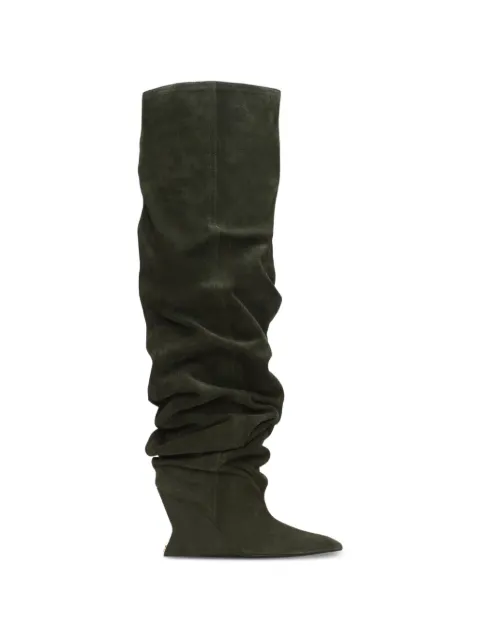 Balmain suede leather wedge thigh-high boots