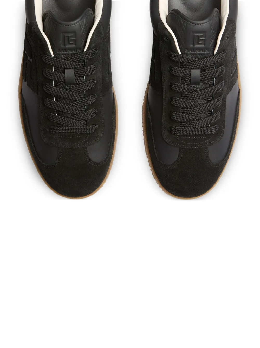 Balmain Swan suède en gladde leren sneakers Zwart