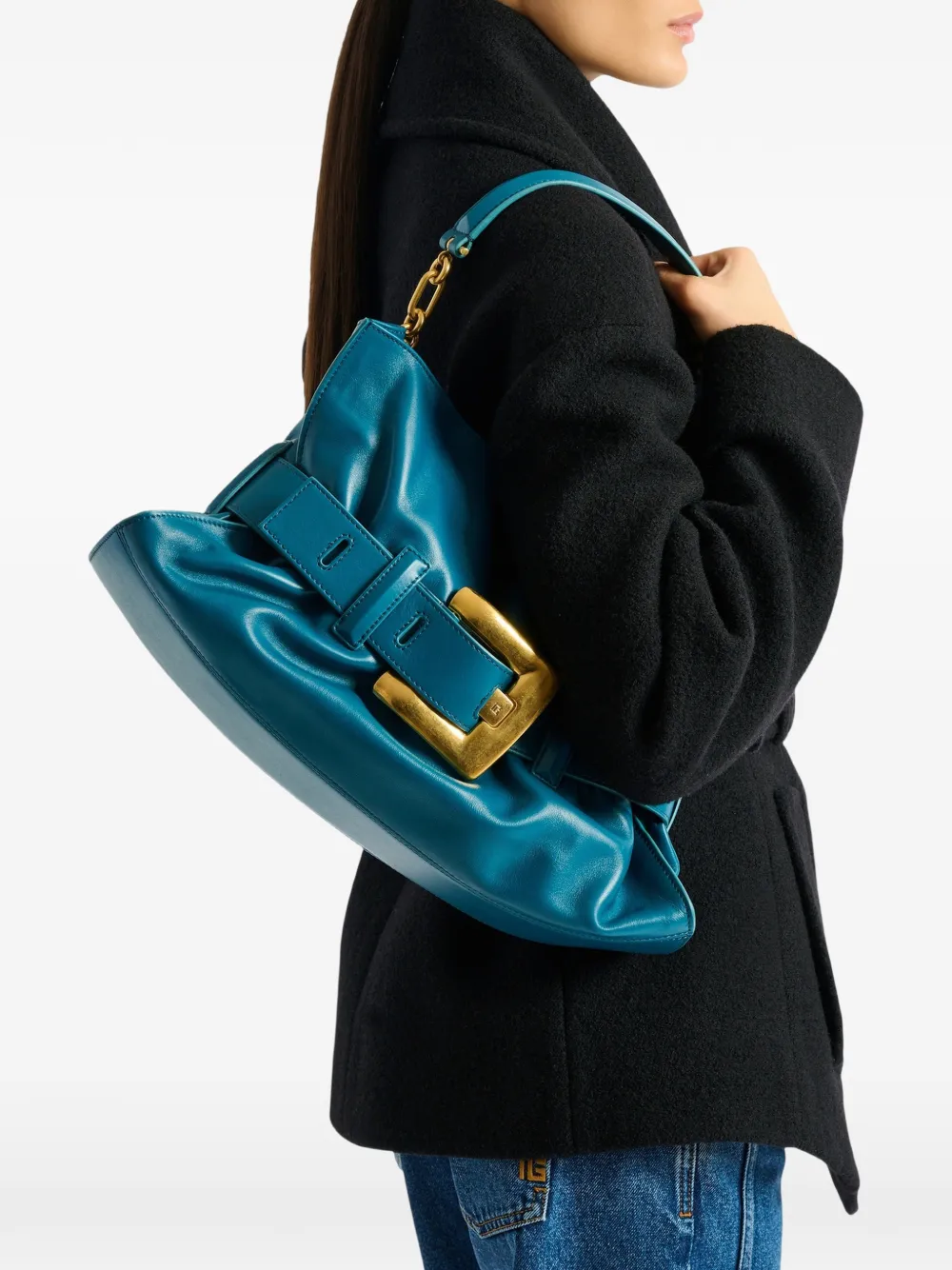 Balmain Medium Anthem Bag In Smooth Leather In Blue