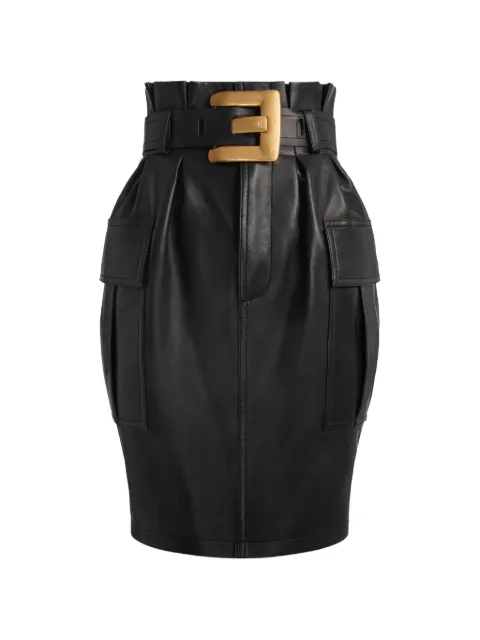 Balmain belted lambskin skirt