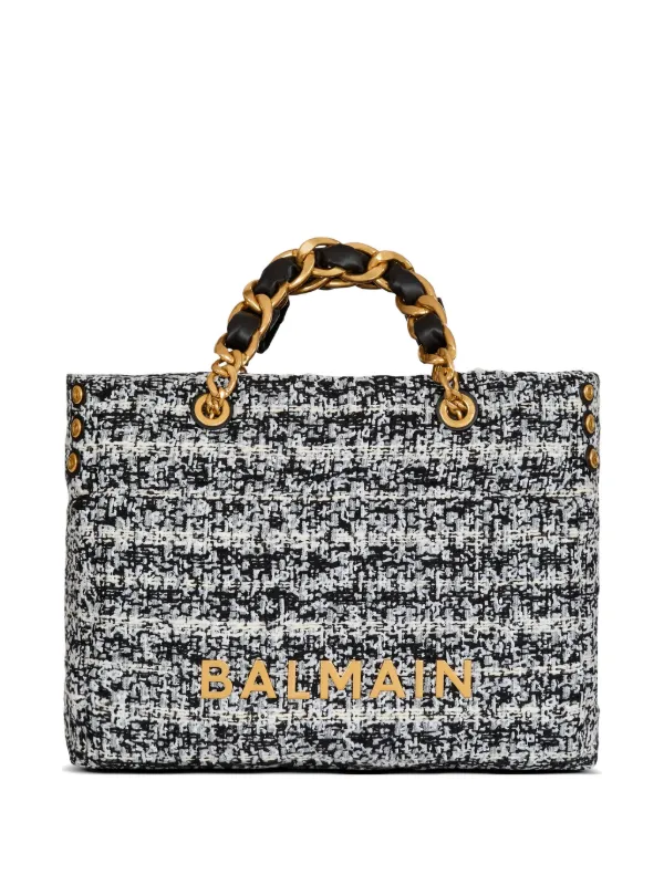 Balmain 1945 Soft Tweed Tote Bag in Black