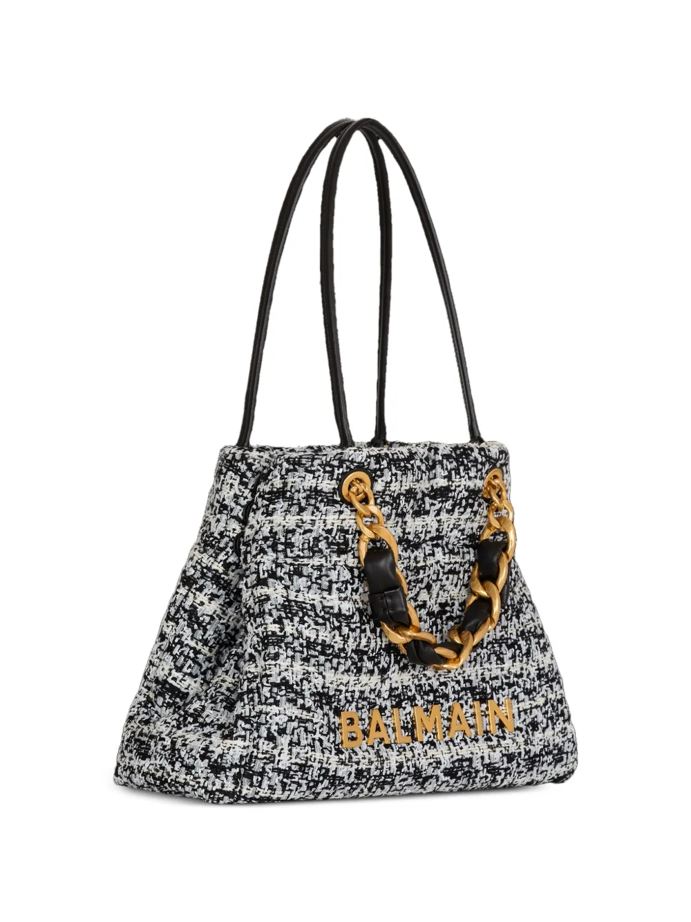 Balmain Small Soft 1945 Tote Bag In Tweed In Gray