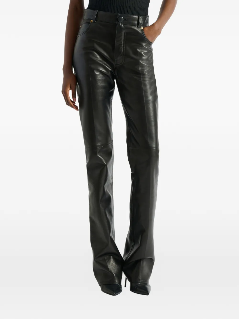 Balmain Leather High-waisted Trousers in Black, view 4